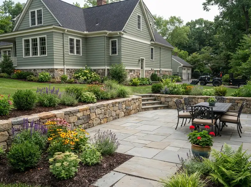 Custom stone patio and landscaping Custom stone patio and landscaping