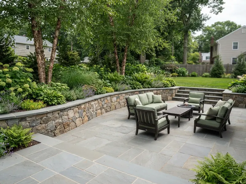 Custom stone patio and paver wall Custom stone patio and paver wall
