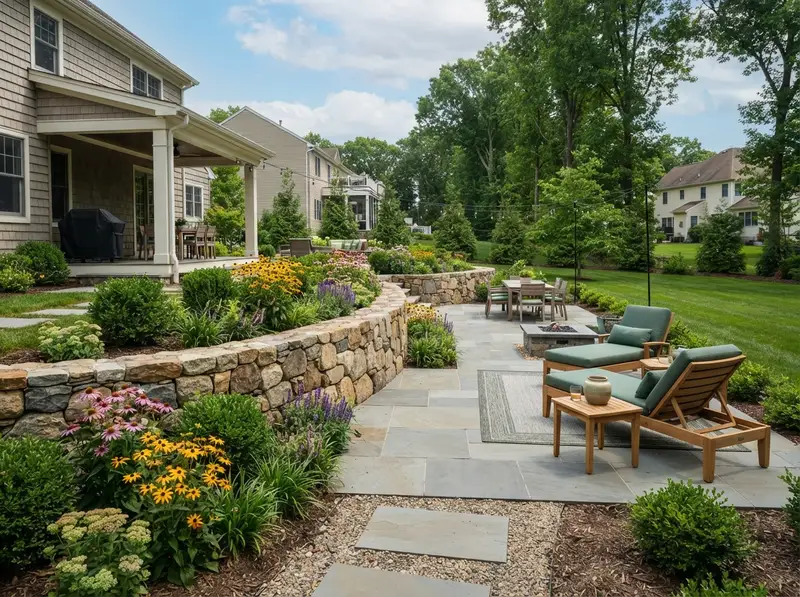 Custom bluestone patio and retaining wall Custom bluestone patio and retaining wall