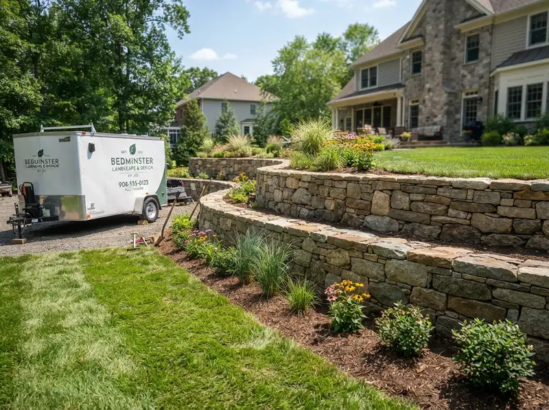 Professional retaining wall installation in Bedminster
