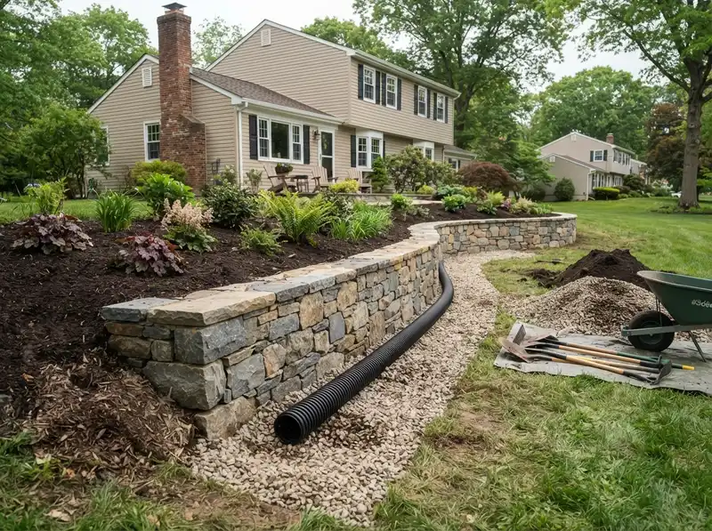 Retaining wall drainage installation in NJ Retaining wall drainage installation in NJ