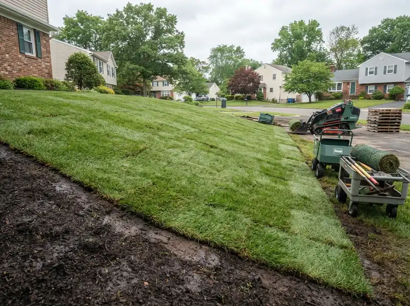 New sod installation for slope erosion control New sod installation for slope erosion control